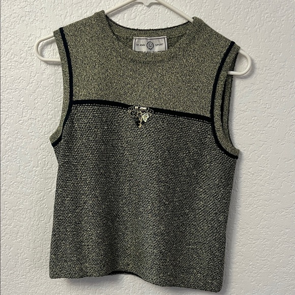 St. John Sport Elegant Sleeveless Knit Top - Black and Gray